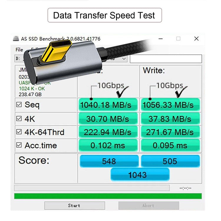 UC-064-LP-3.0M For Laptop / Phone 90 Degree Low Profile Angled USB3.1 Type-C Male to Male 10Gbps PD 100W Data Cable