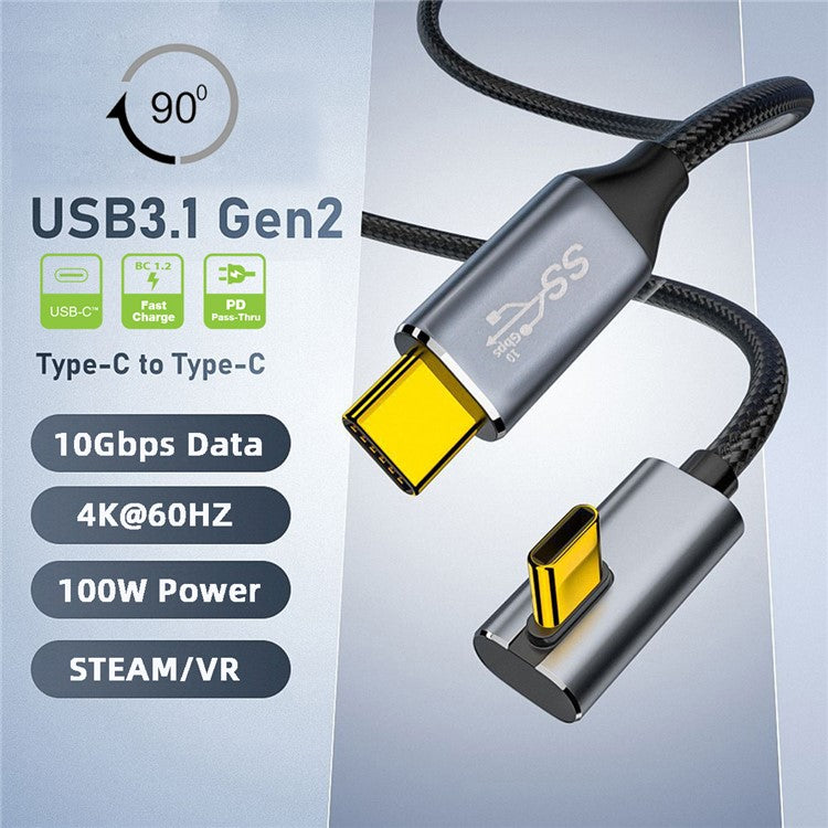UC-064-LP-3.0M For Laptop / Phone 90 Degree Low Profile Angled USB3.1 Type-C Male to Male 10Gbps PD 100W Data Cable