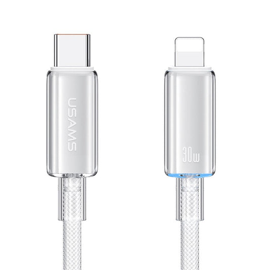 USAMS US-SJ659 Cloud Series 1.2m Type-C to Lightning Cord PD Fast Charging Data Cable with Light - White