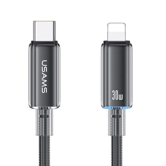 USAMS US-SJ659 Cloud Series 1.2m Type-C to Lightning Cord PD Fast Charging Data Cable with Light - Black