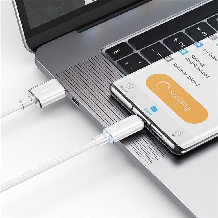 USAMS US-SJ658 Cloud Series 1.2m USB-A to Type-C 6A Fast Charging Cable Braided Data with Light - Blue