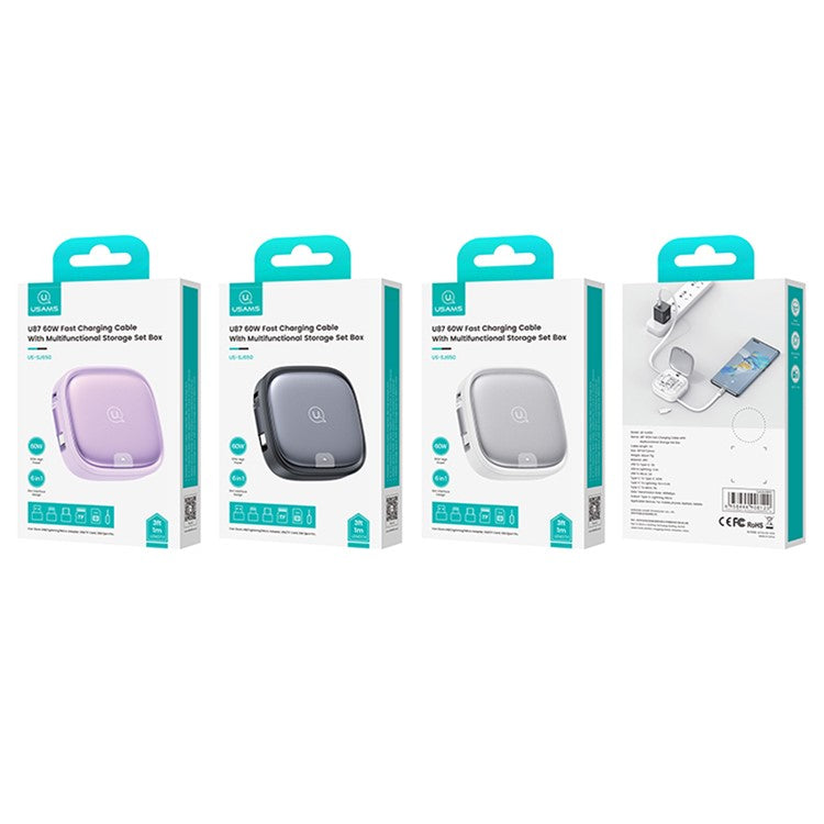 USAMS US-SJ650 U87 1m 60W USB / Type-C to Type-C / Micro / IP Fast Charging Cable with Storage Set Box - Purple