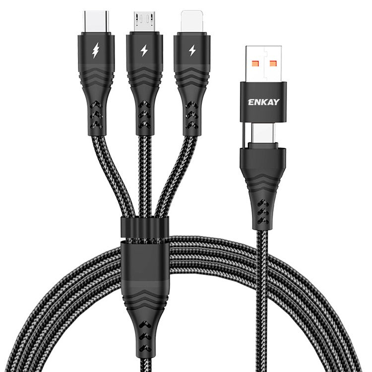 ENKAY Type-C / USB to iP / Type-C / Mcro USB Charging Cable, 2m 5A Fast Charging Data Cable - Black