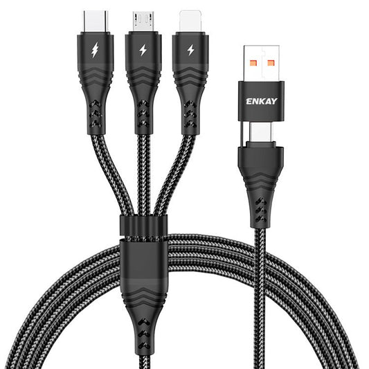ENKAY Type-C / USB to iP / Type-C / Mcro USB Charging Cable, 2m 5A Fast Charging Data Cable - Black
