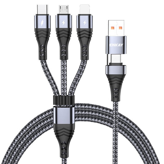 ENKAY Type-C / USB to iP / Type-C / Mcro USB Charging Cable, 2m 5A Fast Charging Data Cable - Grey