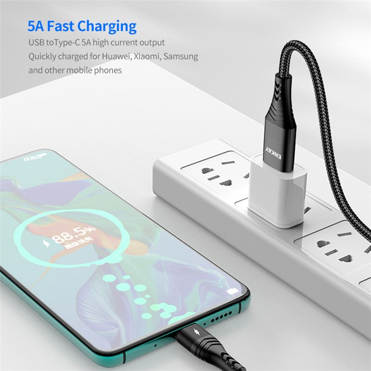 ENKAY Type-C / USB to iP / Type-C / Mcro USB Charging Cable, 2m 5A Fast Charging Data Cable - Grey