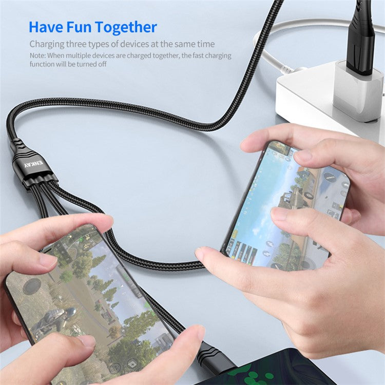 ENKAY Type-C / USB to iP / Type-C / Mcro USB Charging Cable, 2m 5A Fast Charging Data Cable - Grey