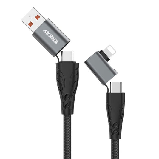 ENKAY 1m 4 in 1 USB / Type-C to iP / Type-C Nylon Charge Cable with E-Marker Chip PD 100W Fast Charging Cable