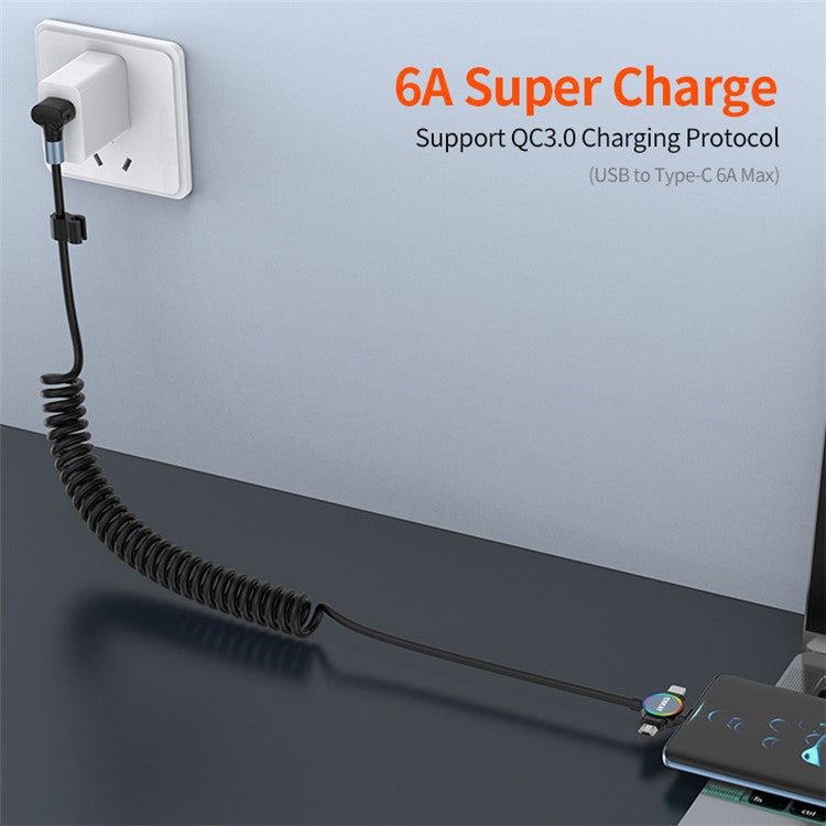 ENKAY 1.5m USB to Type-C / iP /  Micro USB TPU Spring Cable 66W Fast Charging Cable with Indicator Light - Style A