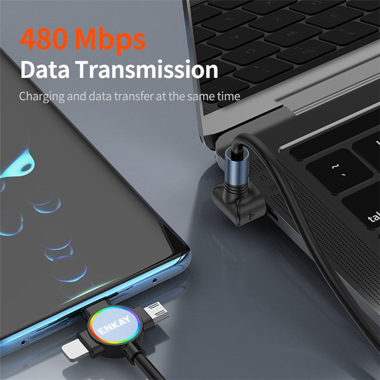 ENKAY 1.5m USB to Type-C / iP /  Micro USB TPU Spring Cable 66W Fast Charging Cable with Indicator Light - Style B