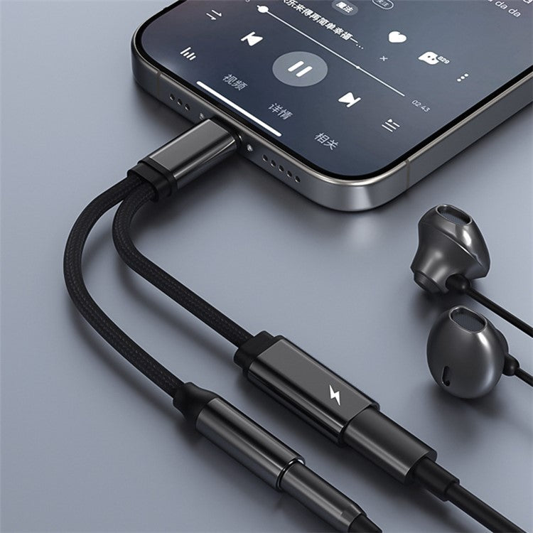 TIANSTON T31 For iPhone 15 Type-C Male to 3.5mm + Type-C Female Headphone Adapter Splitter Cable