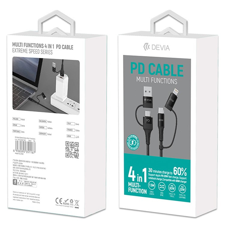 DEVIA EC504 Extreme Speed Series 1.5m Multi 4-in-1 Fast Charging Cable Nylon Braided Cord