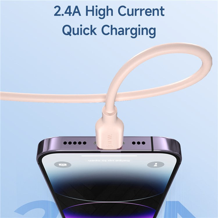 DEVIA Jelly Series EC630 1.2m USB-A to Lightning 2.4A Charging Cable Silicone Data Cord - Pink