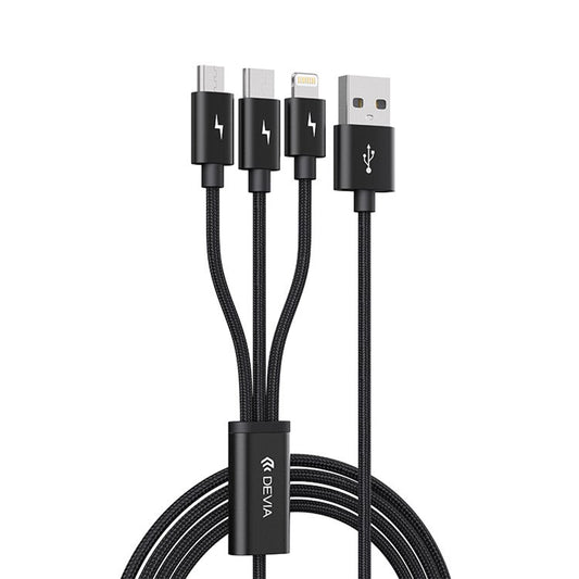 DEVIA Gracious Series 1.2m 3-in-1 Cable USB-A to IP+Micro+Type-C 3A Phone Charging Cord