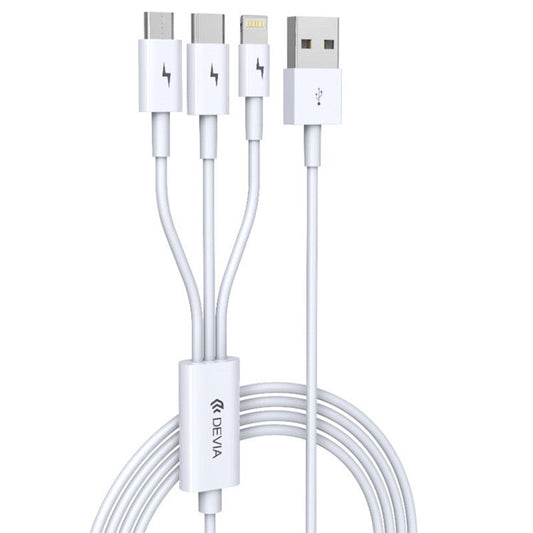 DEVIA Smart Series EC141 1.2m 2A Charging Cable USB-A to IP+Micro+Type-C 3-in-1 Cord