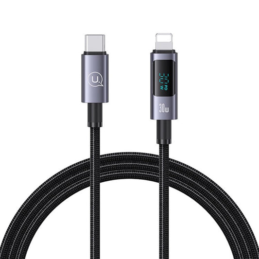 USAMS US-SJ672 Type-C to Lightning 30W Fast Charging Cable 1.2m Aluminum Alloy Digital Display Data Cord
