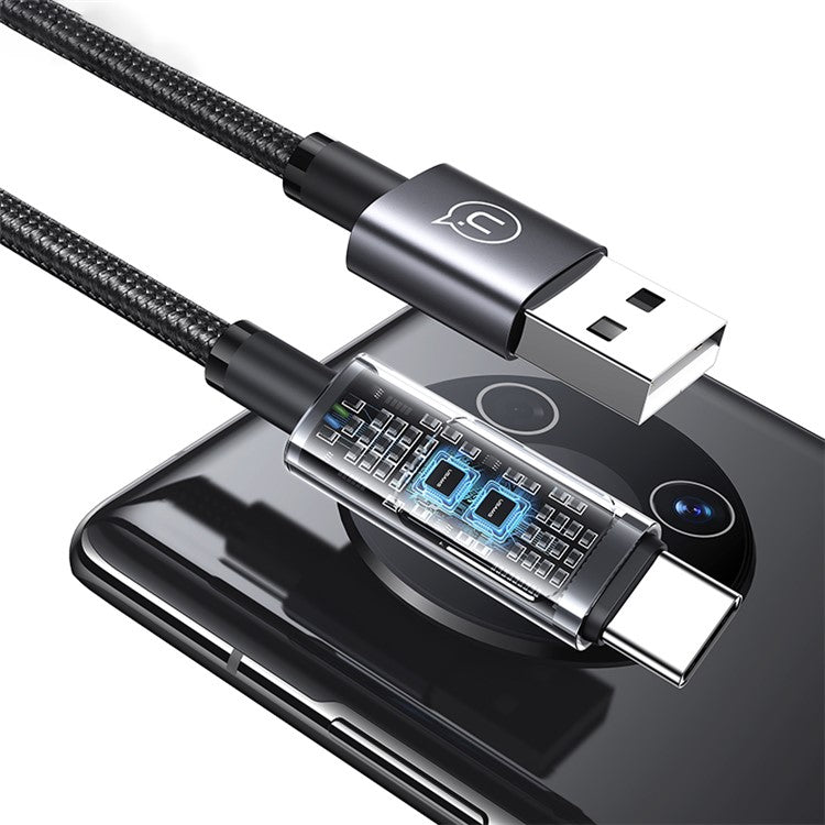USAMS US-SJ673 USB-A to Type-C 6A Fast Charging Cable 1.2m Aluminum Alloy Digital Display Charger Data Cable