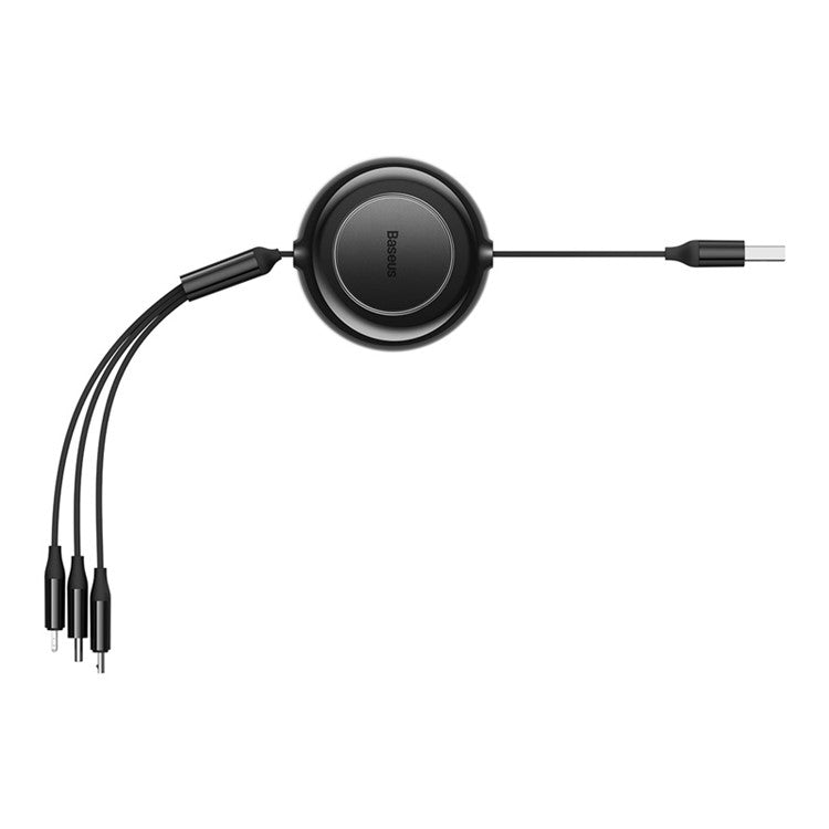 BASEUS Bright Mirror 2 Series Retractable USB to M+L+C 3.5A Fast Charging Cable, 1.1m - Black