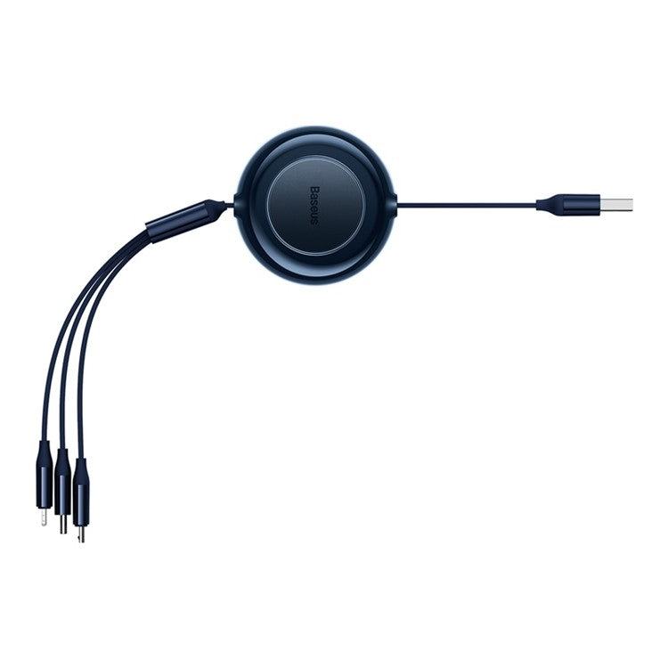 BASEUS Bright Mirror 2 Series Retractable USB to M+L+C 3.5A Fast Charging Cable, 1.1m - Blue