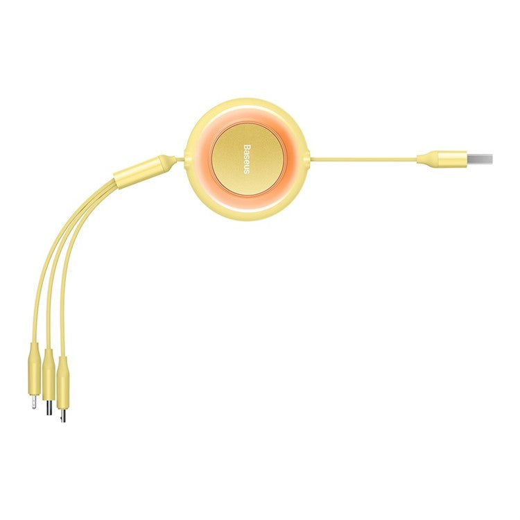 BASEUS Bright Mirror 2 Series Retractable USB to M+L+C 3.5A Fast Charging Cable, 1.1m - Yellow