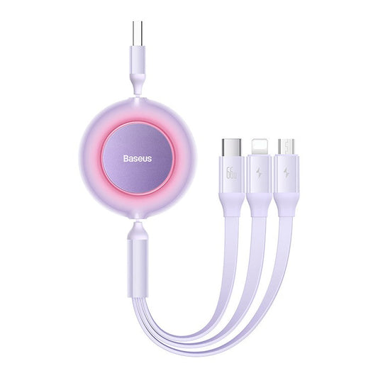 BASEUS Bright Mirror 2 Series Retractable Fast Charging Cable USB to M+L+C 66W, 1.1m - Purple