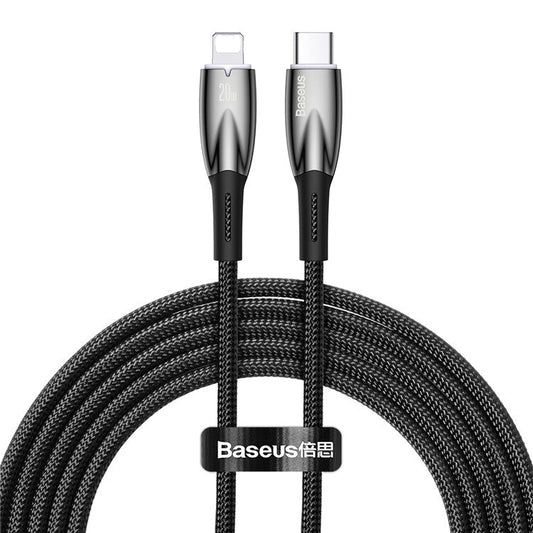BASEUS Glimmer Series Fast Charging Cable Type-C to iP 20W 2m Charging Data Cord for iPhone iPad - Black