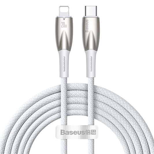 BASEUS Glimmer Series Type-C to iP Charging Cable 1m PD 20W Fast Charging Cable Data Cord - White