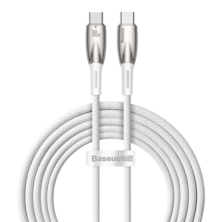 BASEUS Glimmer Series Type-C to Type-C Charging Cable 2m PD 100W Zinc Alloy Nylon Braided USB-C Charger Cable - White