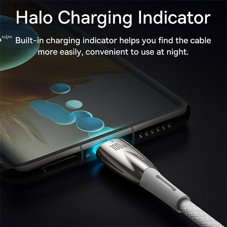 BASEUS Glimmer Series Type-C to Type-C Charging Cable 2m PD 100W Zinc Alloy Nylon Braided USB-C Charger Cable - White