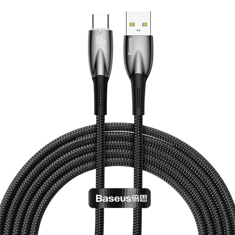 BASEUS Glimmer Series USB to Type-C Charging Cable 2m 100W Nylon Braided Fast Charger Cable - Black