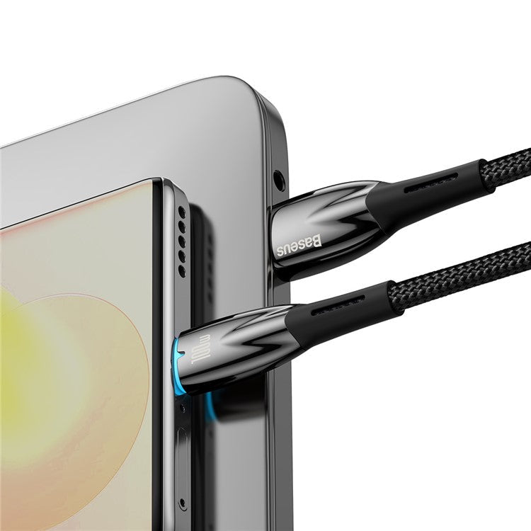 BASEUS Glimmer Series USB to Type-C Charging Cable 2m 100W Nylon Braided Fast Charger Cable - Black