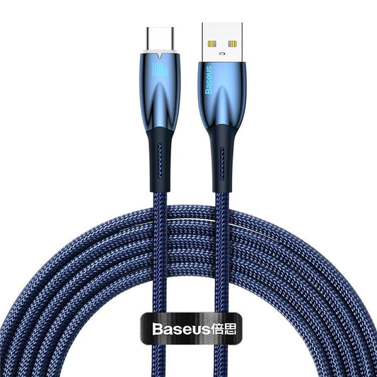 BASEUS Glimmer Series USB to Type-C Charging Cable 1m 100W Fast Charger Braided Charging Cord - Blue