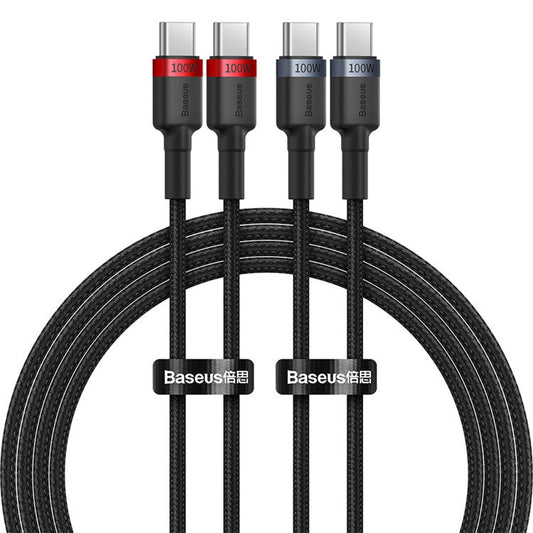 BASEUS CB000074 Cafule Charging Cable USB-C to USB-C 100W 2Pcs PD 100W Charging Cord, 2m (Red / Grey)