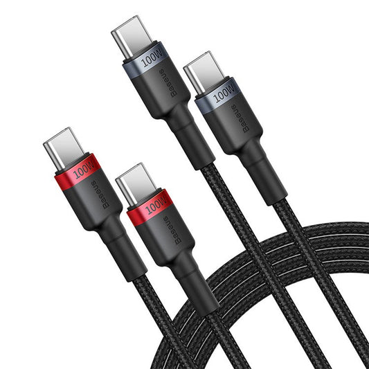 BASEUS Cafule Charging Cable Type-C to Type-C 100W 1m PD 100W Charging Cord, 2Pcs (Red / Grey)
