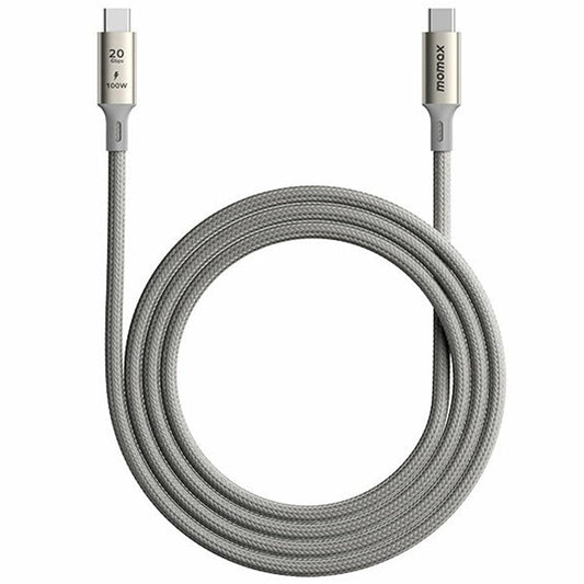 MOMAX Elite 1m USB3.2 Type-C to Type-C PD 100W Fast Charging Braided Data Cable - Titanium Gold