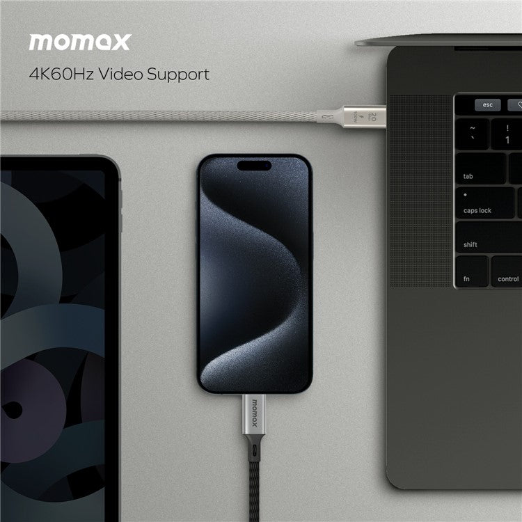 MOMAX Elite 1m USB3.2 Type-C to Type-C PD 100W Fast Charging Braided Data Cable - Titanium Gold