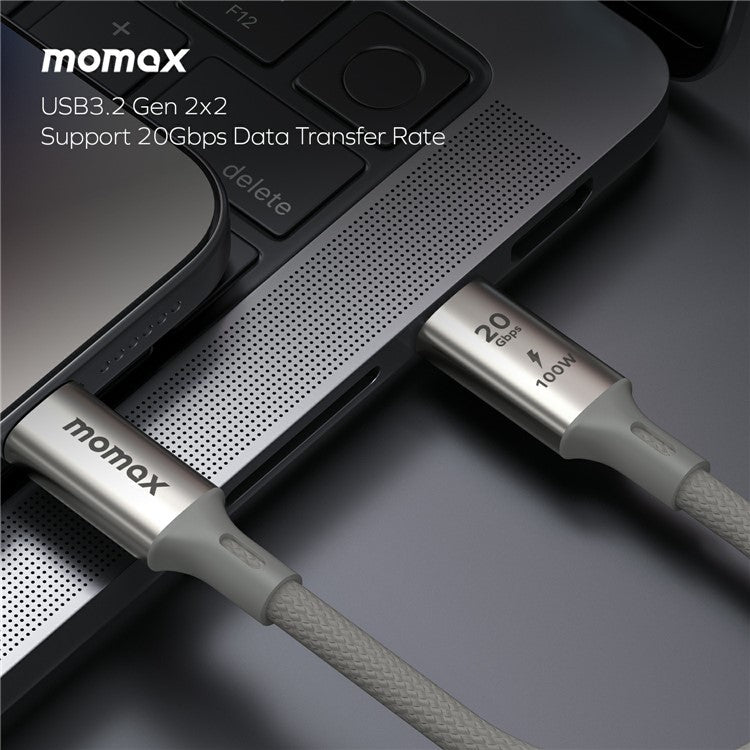 MOMAX Elite 1m USB3.2 Type-C to Type-C PD 100W Fast Charging Braided Data Cable - Titanium Gold