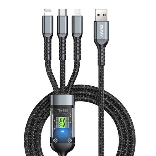 ENKAY HAT PRINCE 1.2m 3-in-1 Charging Cable USB A to iP+Type-C+Micro USB 5A Fast Charging Cord with Indicator Light