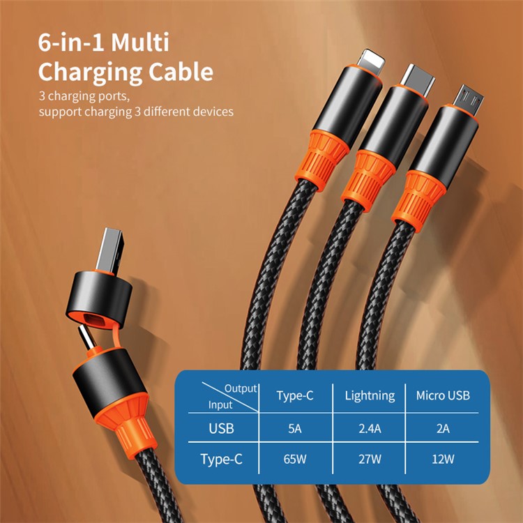 ENKAY USB / Type-C to iP / Type-C / Micro USB 5A Fast Charging Cable Nylon Braided Data Cable - 1.2m