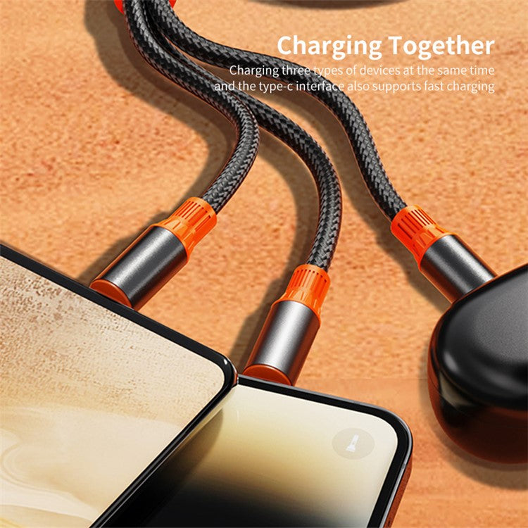 ENKAY USB / Type-C to iP / Type-C / Micro USB 5A Fast Charging Cable Nylon Braided Data Cable - 1.2m