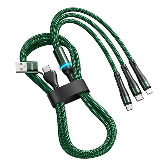 ENKAY 1.3m USB / Type-C to iP / Type-C / Micro USB 5A Fast Charge Data Cable with LED Indicator, Nylon Braided - Green