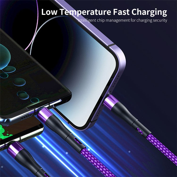 ENKAY 1.3m USB / Type-C to iP / Type-C / Micro USB 5A Fast Charge Data Cable with LED Indicator, Nylon Braided - Green