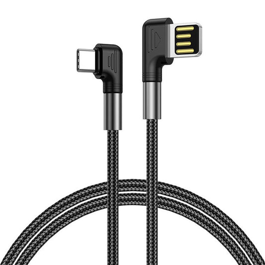 ENKAY HAT PRINCE 3m Fast Charging Cable Nylon Braided Dual Angled USB to Type-C 3A Data Transfer Cord