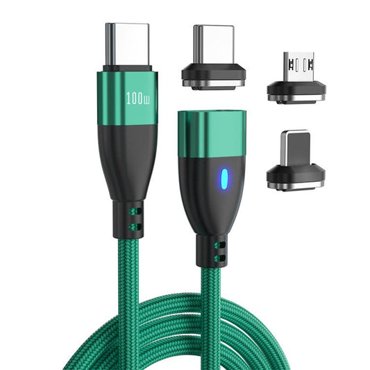 ENKAY 1m 24Pin PD 100W Type-C to iP / Type-C / Micro USB Magnetic Charging Data Cable with LED Indicator - Green