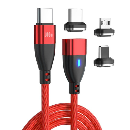 ENKAY 1m 24Pin PD 100W Type-C to iP / Type-C / Micro USB Magnetic Charging Data Cable with LED Indicator - Red