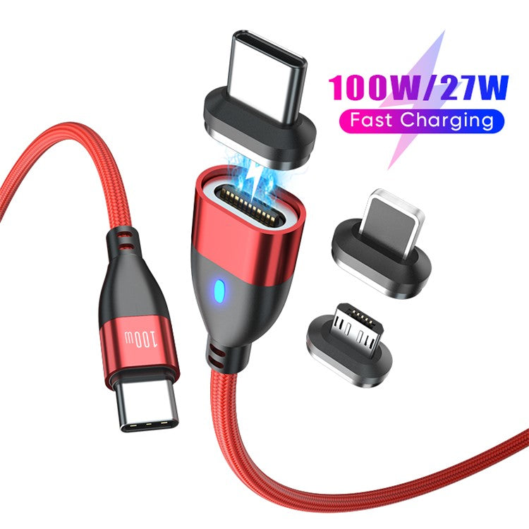 ENKAY 1m 24Pin PD 100W Type-C to iP / Type-C / Micro USB Magnetic Charging Data Cable with LED Indicator - Red