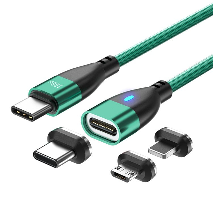 ENKAY 1.8m Type-C to iP / Type-C / Micro Magnetic Charging Cable LED Indicator Data Cable with Adapters - Green