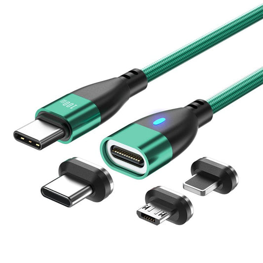 ENKAY 1.8m Type-C to iP / Type-C / Micro Magnetic Charging Cable LED Indicator Data Cable with Adapters - Green
