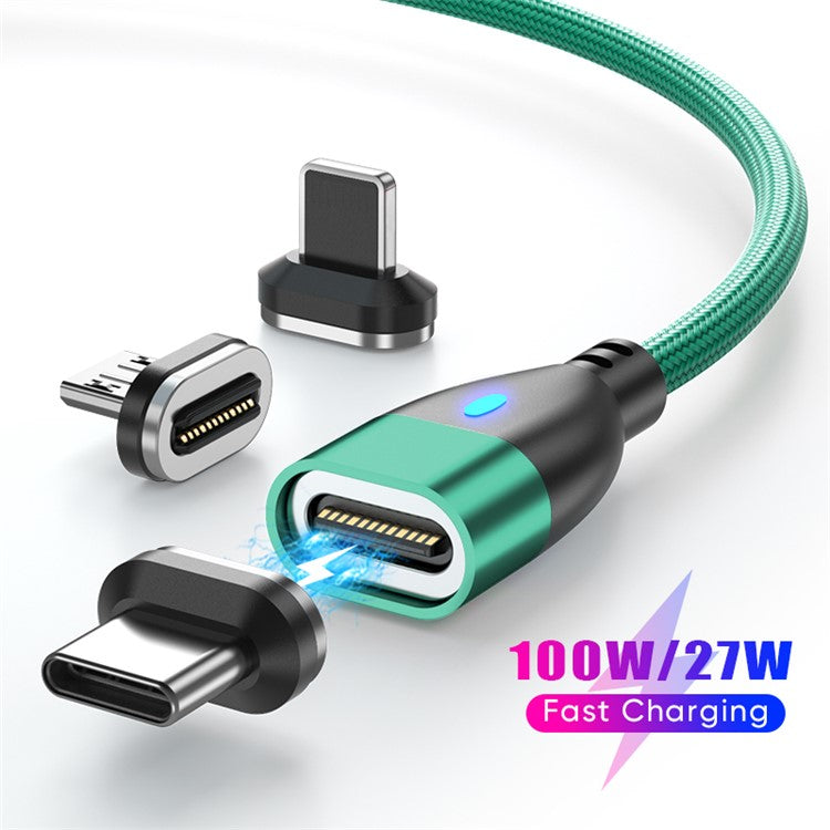 ENKAY 1.8m Type-C to iP / Type-C / Micro Magnetic Charging Cable LED Indicator Data Cable with Adapters - Green