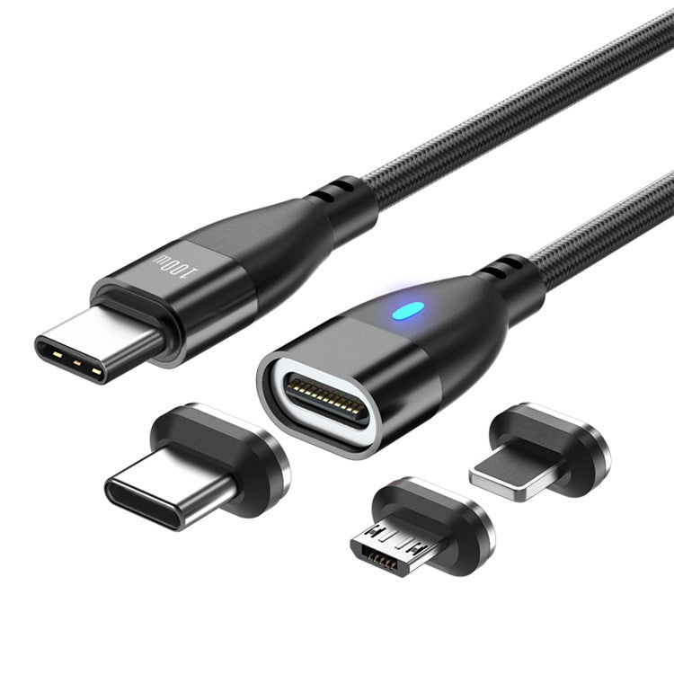 ENKAY 1.8m Type-C to iP / Type-C / Micro Magnetic Charging Cable LED Indicator Data Cable with Adapters - Black